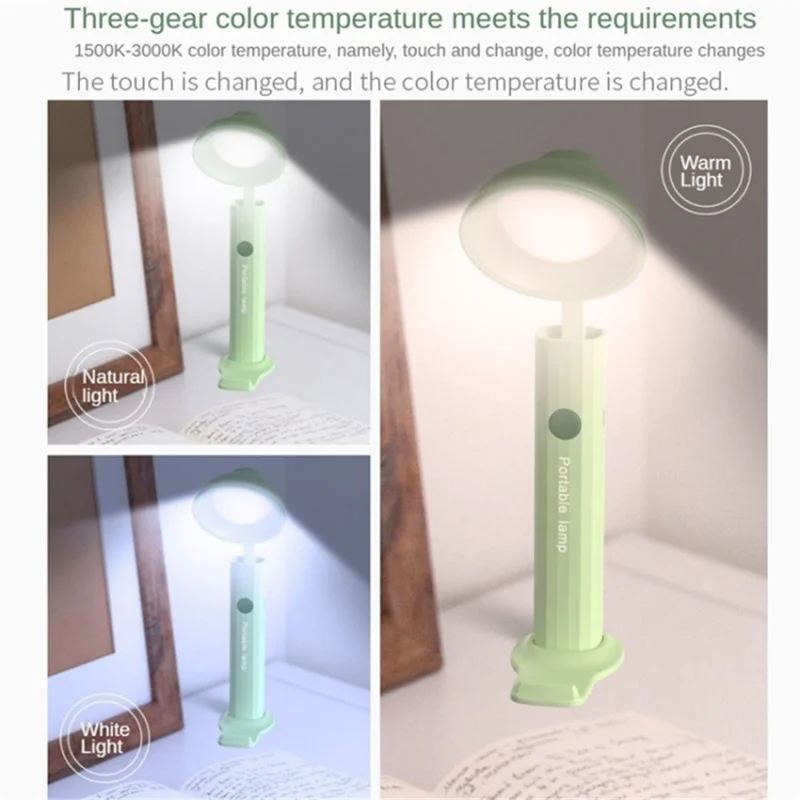 Foldable Desk Lamp Flashlight Shape 3 Brightness Adjustable Magnetic Night Lamp, Round Lamp Cap - Light Grey