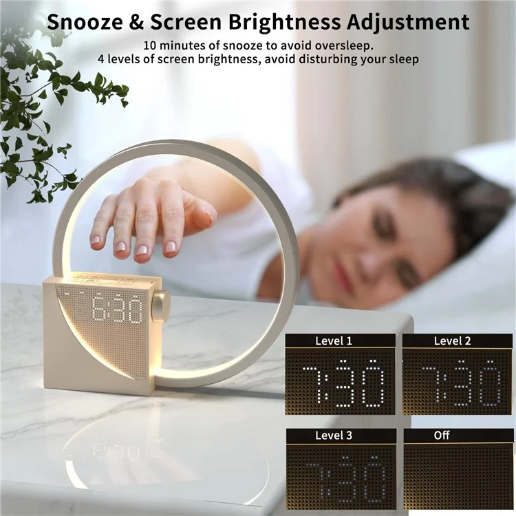 Lampe de bureau multifonction AJ300D avec réveil, bruit blanc, contrôle tactile et lumière d'éveil, prise EU