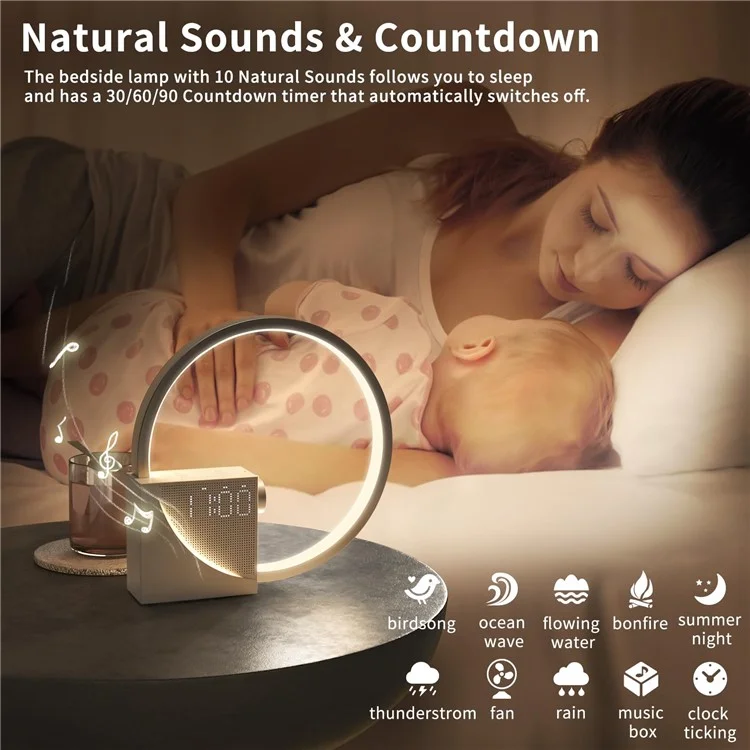 Lampe de bureau multifonction AJ300D avec réveil, bruit blanc, contrôle tactile et lumière d'éveil, prise EU