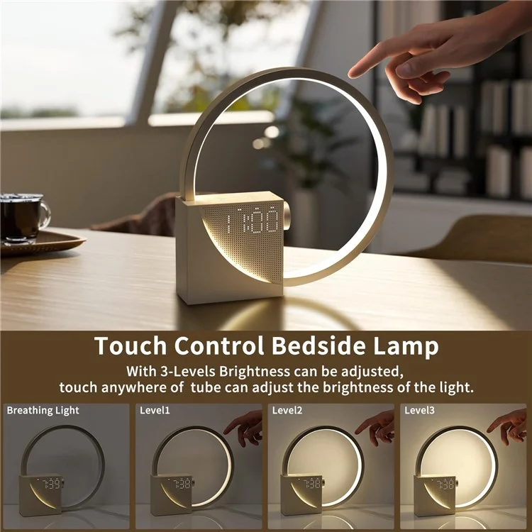 Lampe de bureau multifonction AJ300D avec réveil, bruit blanc, contrôle tactile et lumière d'éveil, prise EU
