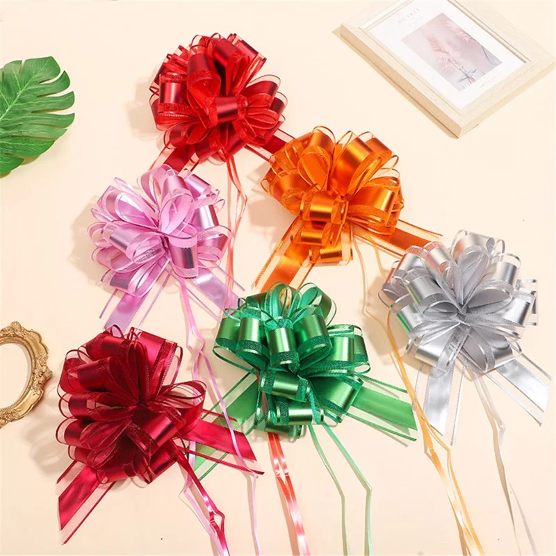 20Pcs 30# Size M Pull Bows for Christmas Gift Wrapping Metallic Matte Flower Packaging Bows - Red