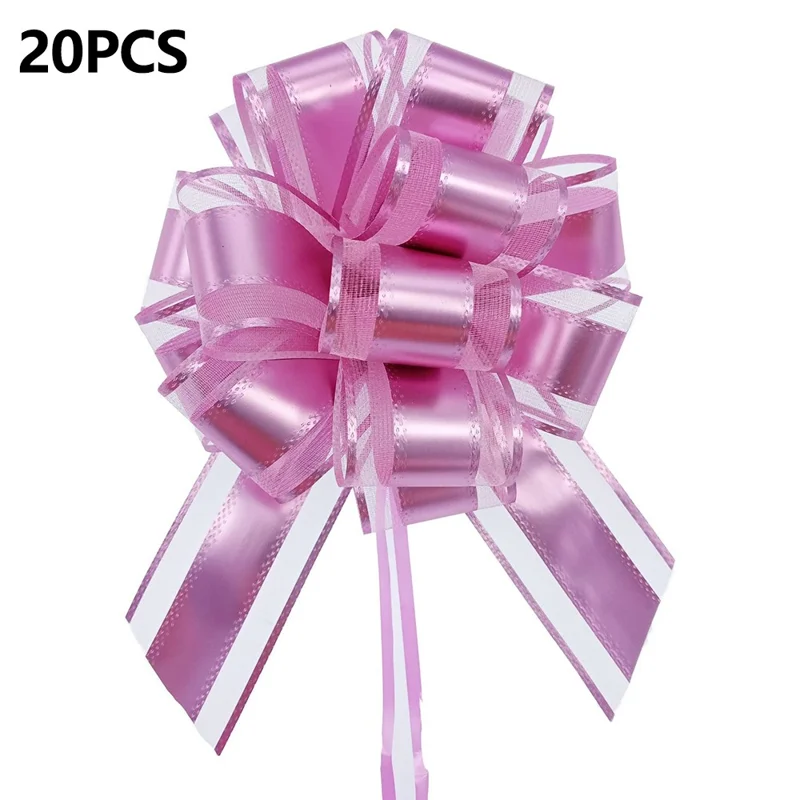 20Pcs 30# Size M Pull Bows for Christmas Gift Wrapping Metallic Matte Flower Packaging Bows - Pink