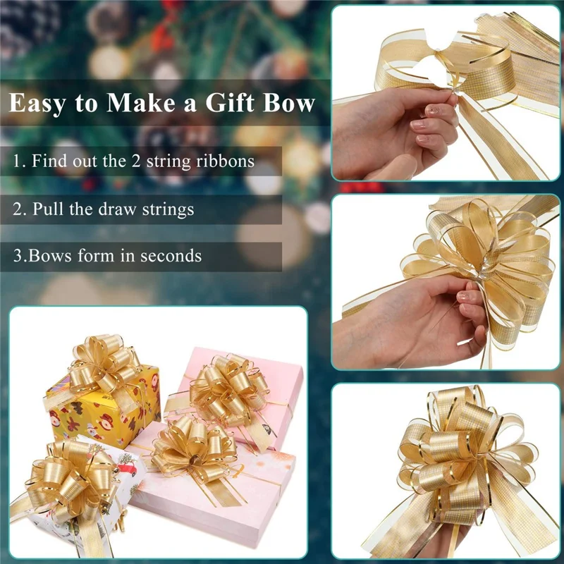 20Pcs 30# Size M Pull Bows for Christmas Gift Wrapping Metallic Matte Flower Packaging Bows - Pink