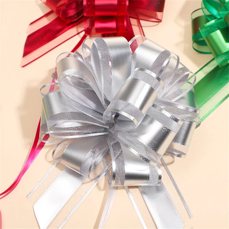 20Pcs 30# Size M Pull Bows for Christmas Gift Wrapping Metallic Matte Flower Packaging Bows - Pink