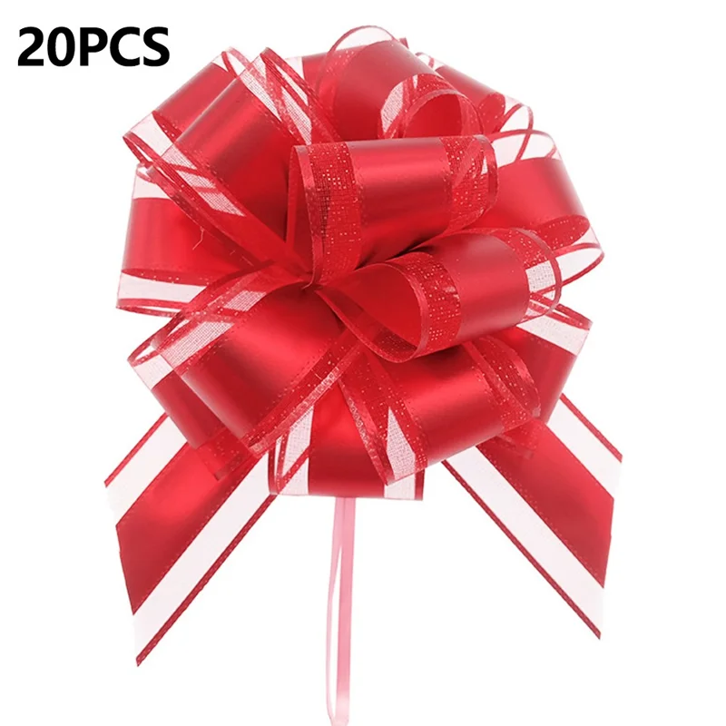 20Pcs 50# Size L Pull Bows for Christmas Gift Wrapping Metallic Matte Flower Packaging Bows - Red