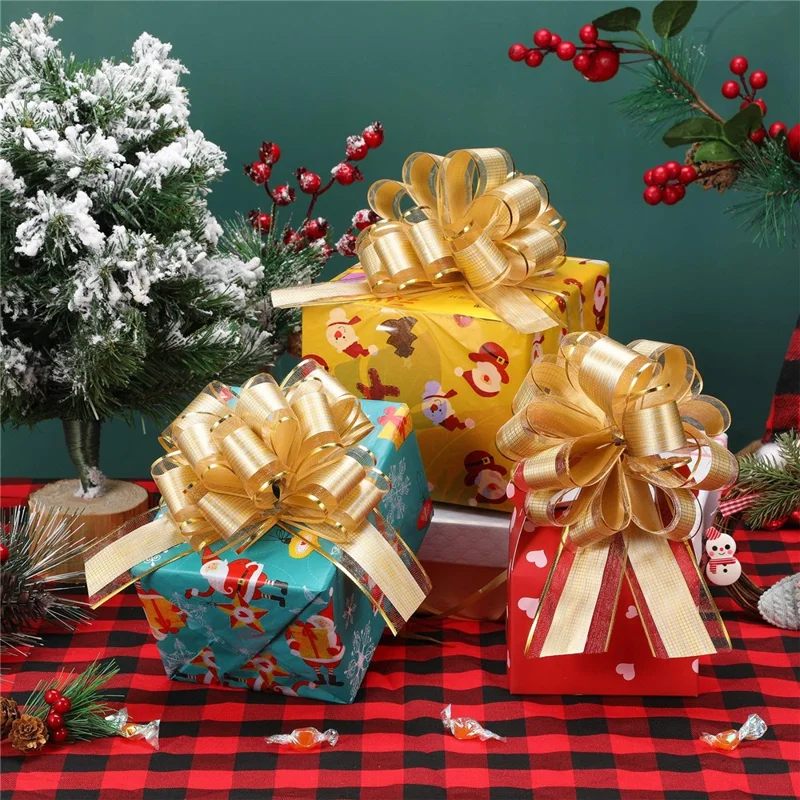 20Pcs 50# Size L Pull Bows for Christmas Gift Wrapping Metallic Matte Flower Packaging Bows - Red