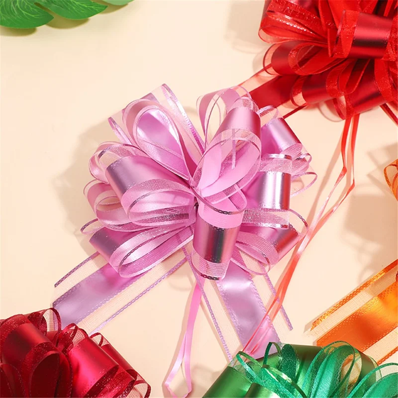 20Pcs 50# Size L Pull Bows for Christmas Gift Wrapping Metallic Matte Flower Packaging Bows - Red