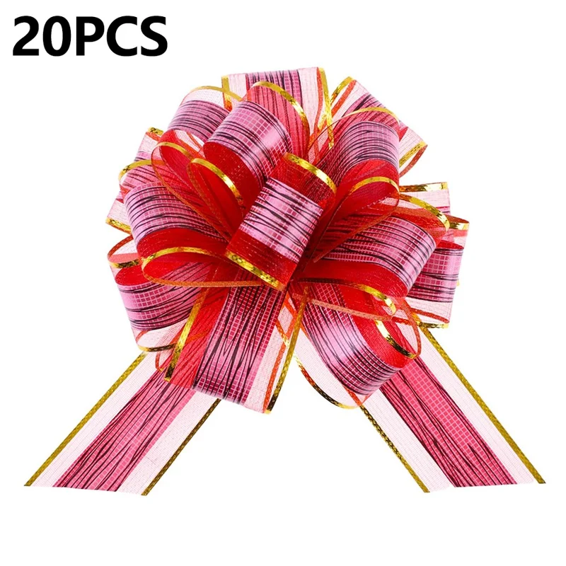 20Pcs 50# Size L Tree Bark Pull Bows Christmas Gift Wrapping Bows Flowers - Wine Red