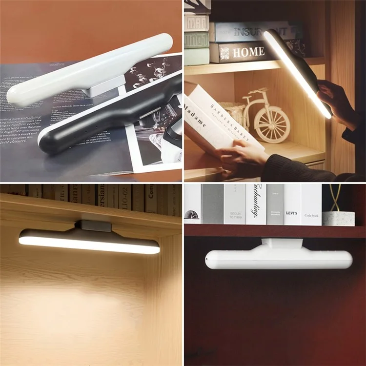 Barra de luz LED magnética com regulagem de toque, proteção ocular, recarregável, lâmpada de leitura para estudantes - Preta