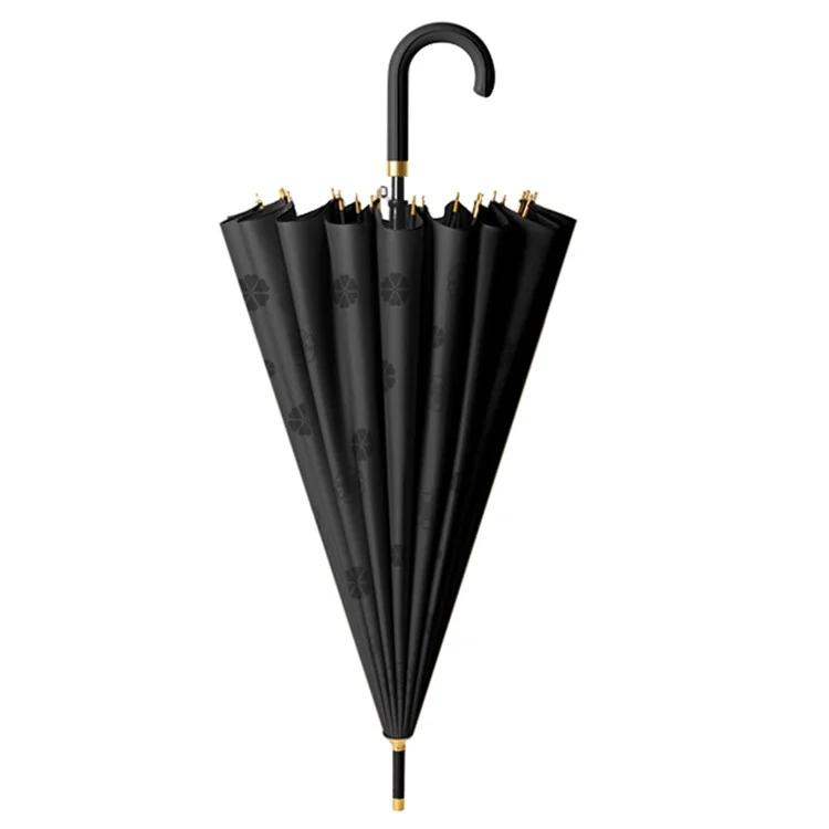 Automatic 24 Ribs Rain Umbrella Water Activated Flower Pattern Straight Umbrella with Curved Handle - Black