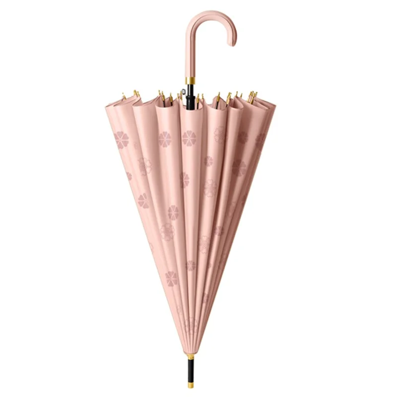 Automatic 24 Ribs Rain Umbrella Water Activated Flower Pattern Straight Umbrella with Curved Handle - Rubber Pink