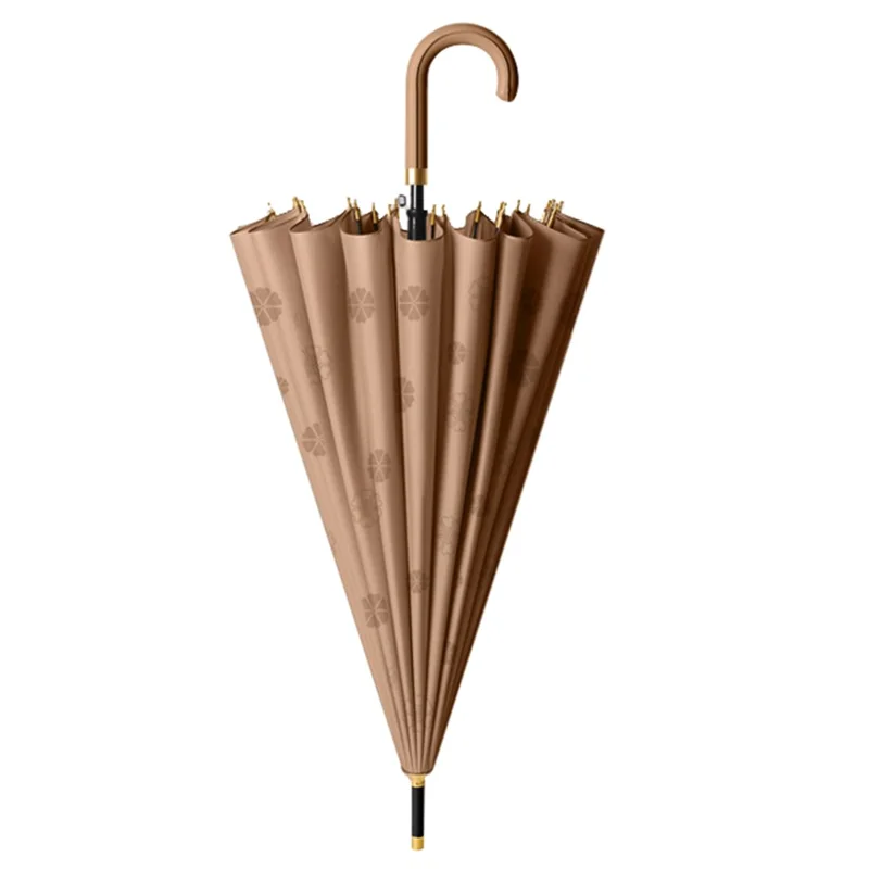 Automatic 24 Ribs Rain Umbrella Water Activated Flower Pattern Straight Umbrella with Curved Handle - Dark Coffee