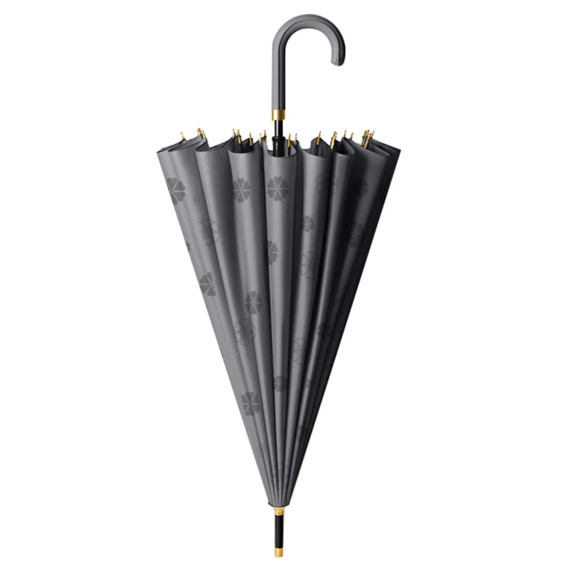 Flowering in Rain Water Umbrella 24 Ribs Manual Folding Parasol with PU Leather Handle - Dark Grey