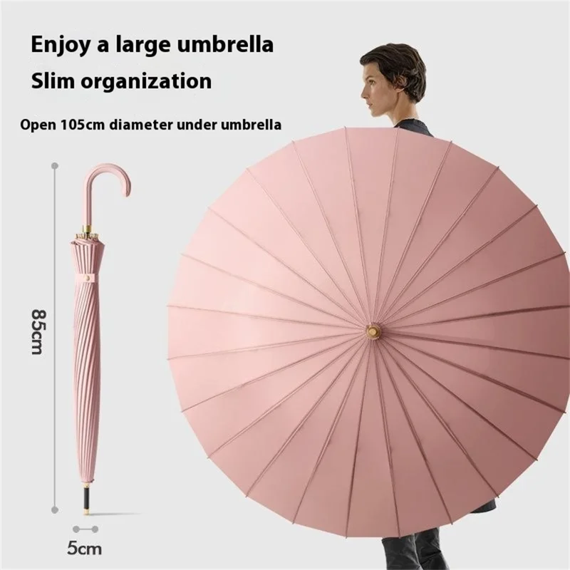 Flowering in Rain Water Umbrella 24 Ribs Manual Folding Parasol with PU Leather Handle - Dark Grey