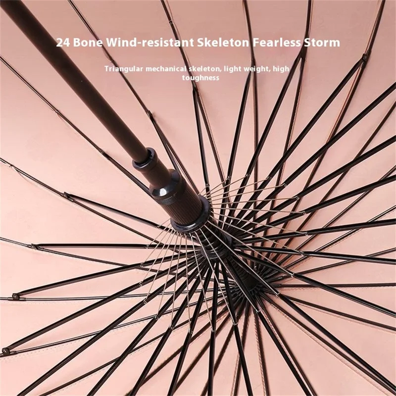 Flowering in Rain Water Umbrella 24 Ribs Manual Folding Parasol with PU Leather Handle - Khaki