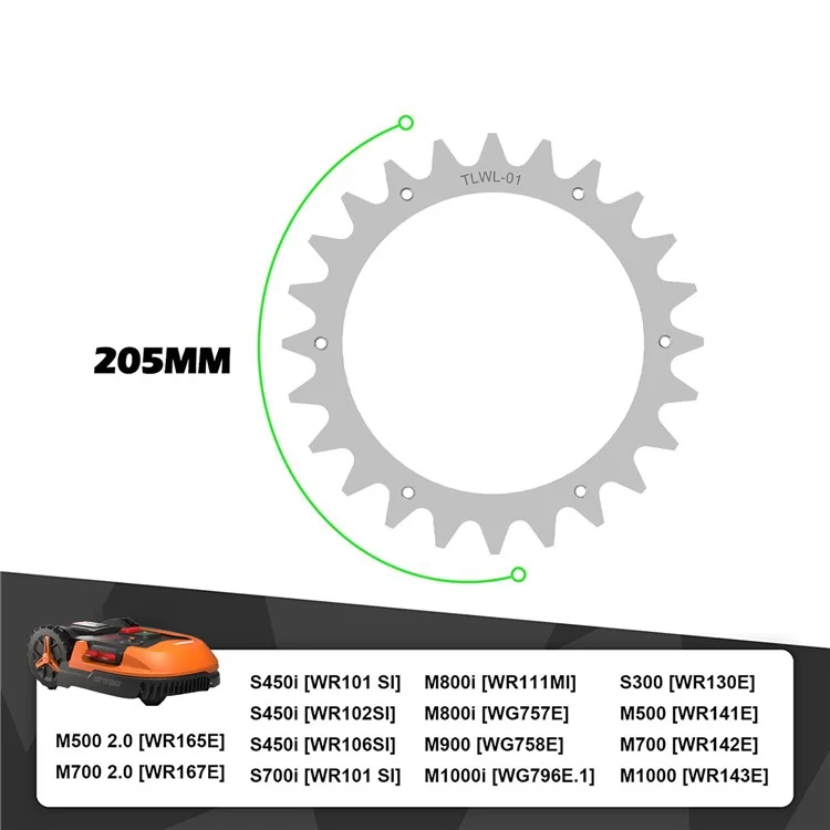 TLWL-01 2Pcs / Set 205mm Spikes for Worx Landroid S / M Robot Mower Stainless Steel Wheel Spikes