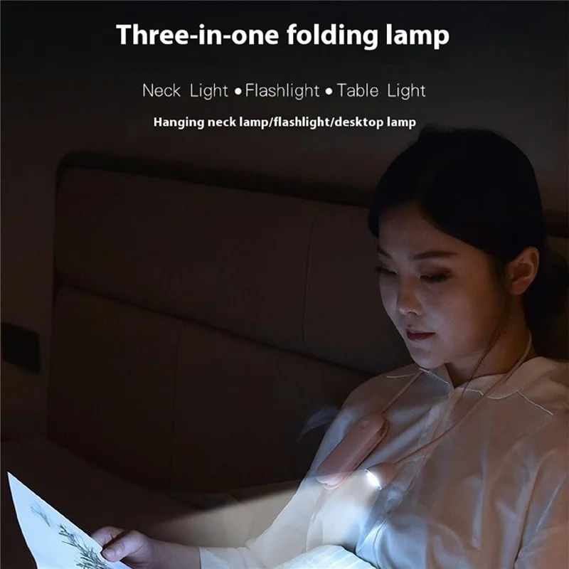 F18 Foldable Neck Light LED Reading Lamp Rechargeable Outdoor Sports Repair Work Study Illumination Light - Pink