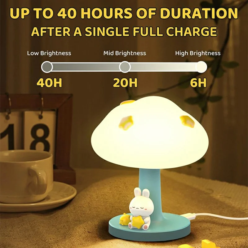Cartoon Rabbit / Panda Cloud Shape Night Light Rechargeable Touch Bedside Lamp for Kids Bedroom - Rabbit+Cloud