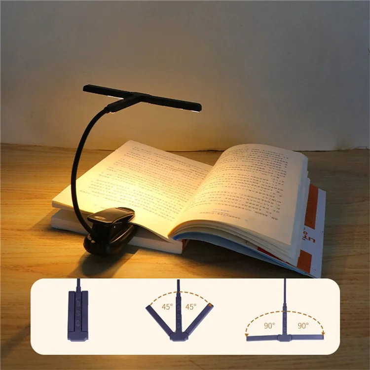 90 Degree Adjustable Dual Head Reading Lamp Foldable Clip On Book Light for Office Study Room
