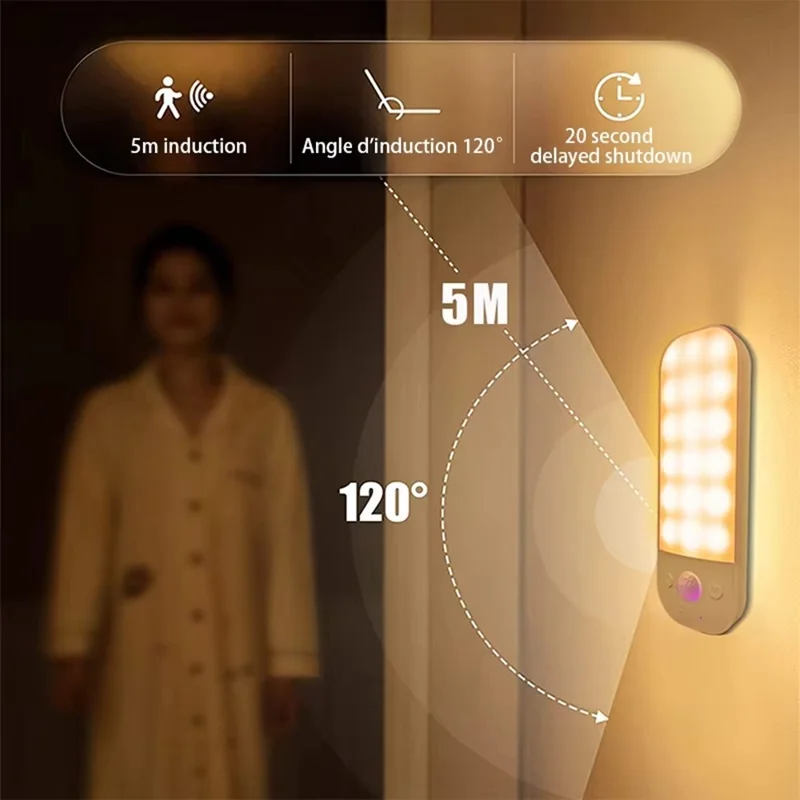 2 Unidades Luz Inteligente Slim con Sensor de Movimiento, 3 Colores y Regulable, Magnética para Armarios, Recargable por USB