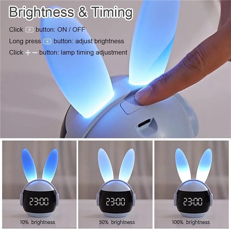 F9 Hasen-Nachtlicht Wecker Wiederaufladbar Leiser Countdown-Timer Nachttischlampe - Rosa