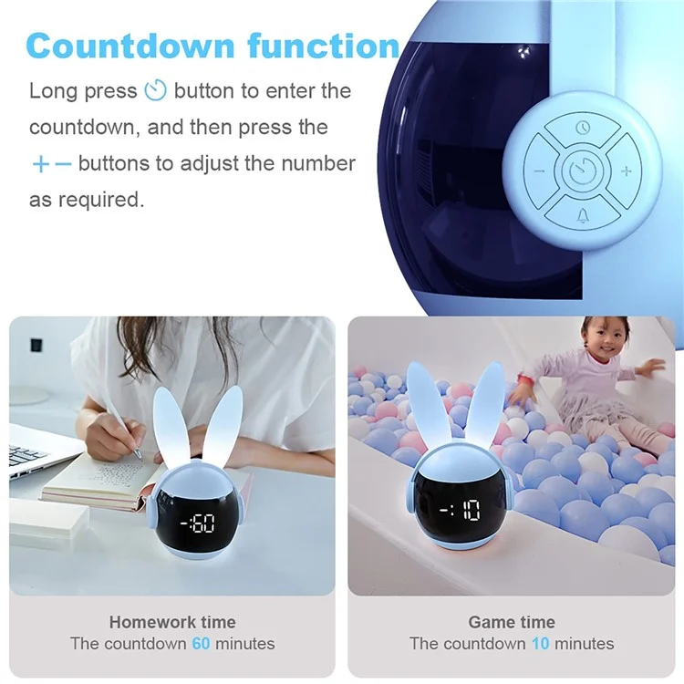 F9 Hasen-Nachtlicht Wecker Wiederaufladbar Leiser Countdown-Timer Nachttischlampe - Rosa