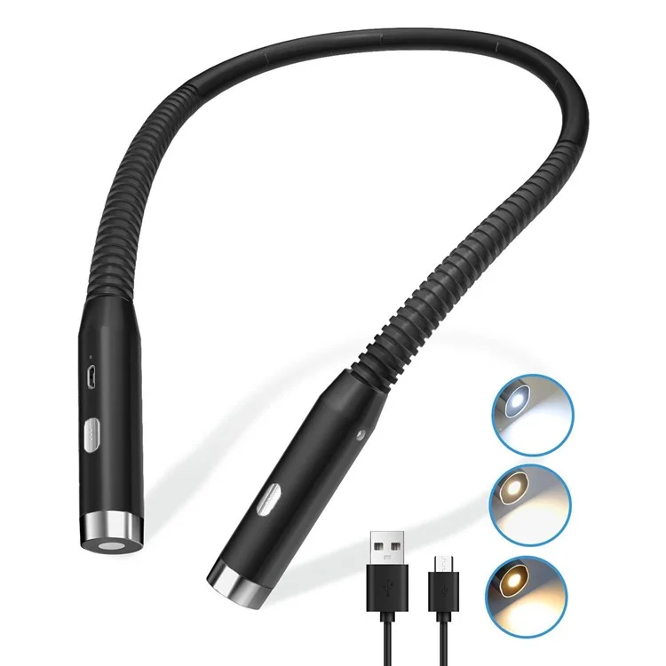 F4 Eye Protection LED Neck Reading Light Rechargeable Flexible 360 Degree Hands Free Book Light - Black