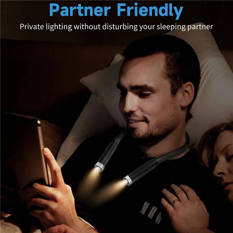 F4 Eye Protection LED Neck Reading Light Rechargeable Flexible 360 Degree Hands Free Book Light - Black
