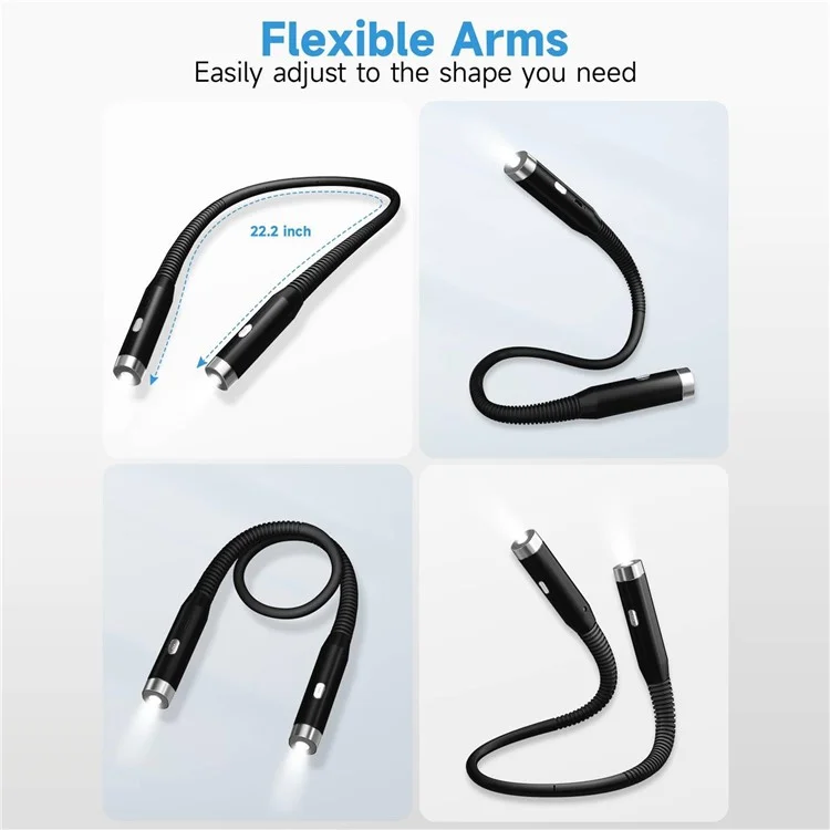 F4 Eye Protection LED Neck Reading Light Rechargeable Flexible 360 Degree Hands Free Book Light - Black