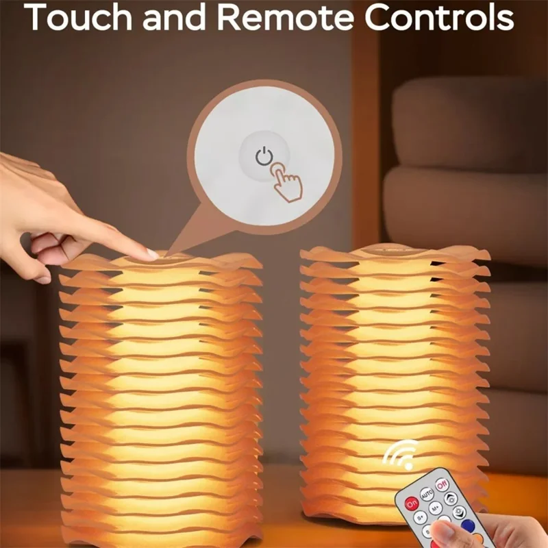 Multi-Layer Wave Shape Portable Bedside Table Lamp Touch Control RGB Night Light for Bedroom