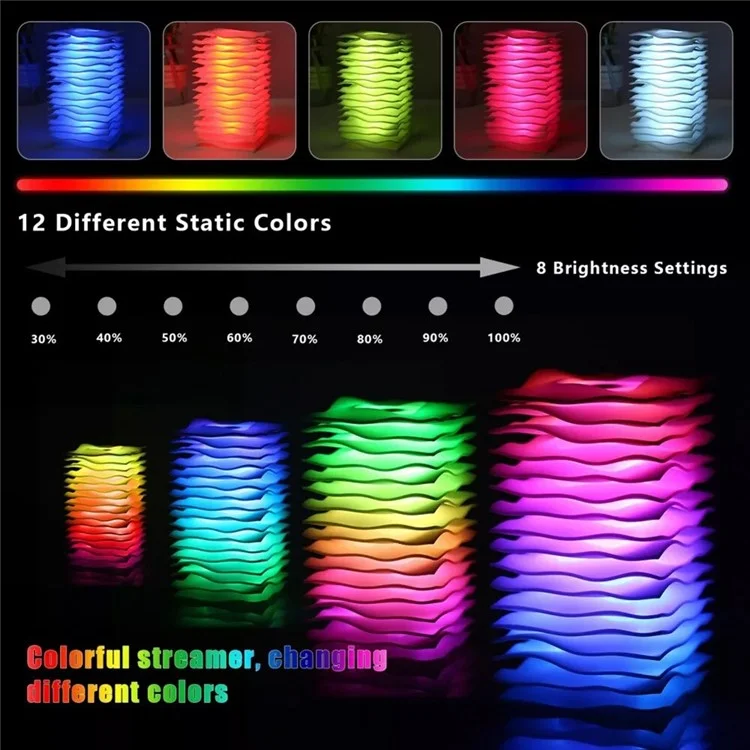 Multi-Layer Wave Shape Portable Bedside Table Lamp Touch Control RGB Night Light for Bedroom