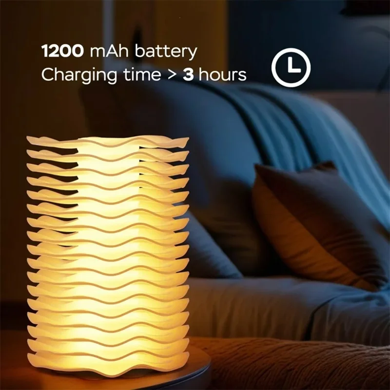 Multi-Layer Wave Shape Portable Bedside Table Lamp Touch Control RGB Night Light for Bedroom