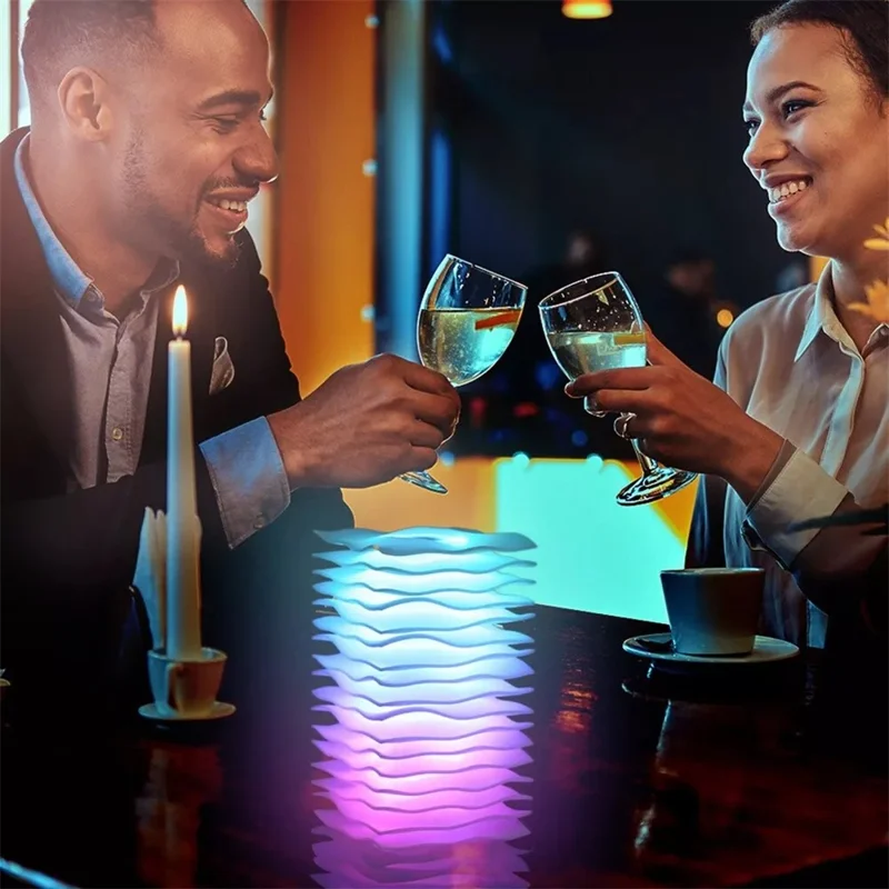 Multi-Layer Wave Shape Portable Bedside Table Lamp Touch Control RGB Night Light for Bedroom