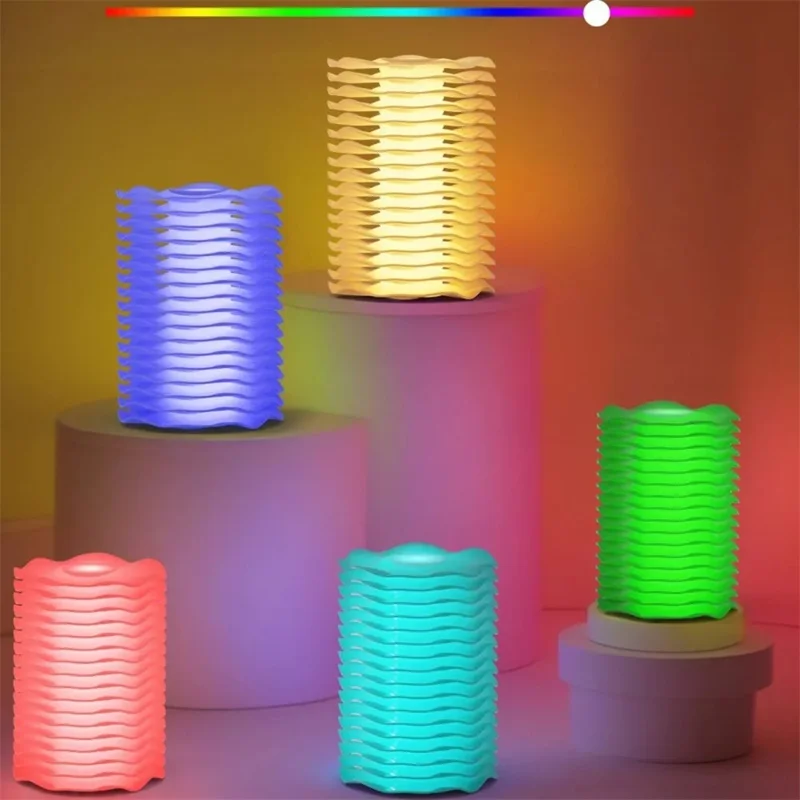 Multi-Layer Wave Shape Portable Bedside Table Lamp Touch Control RGB Night Light for Bedroom