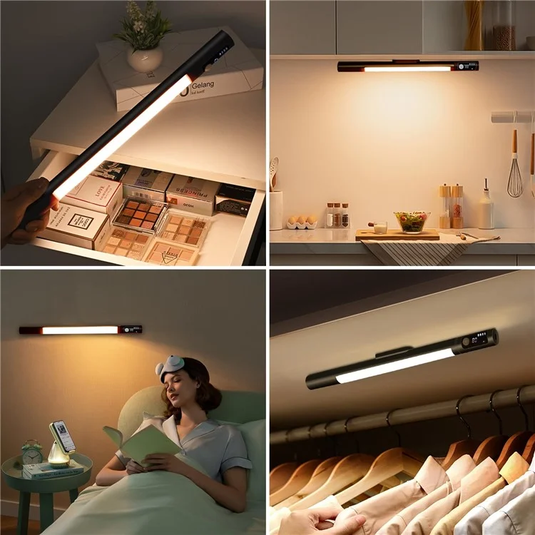 MZ-L2901 Motion Sensor Light Bar for Cabinet Closet Wardrobe Magnetic LED Lamp Strip, Built In 2000mAh Battery - Black