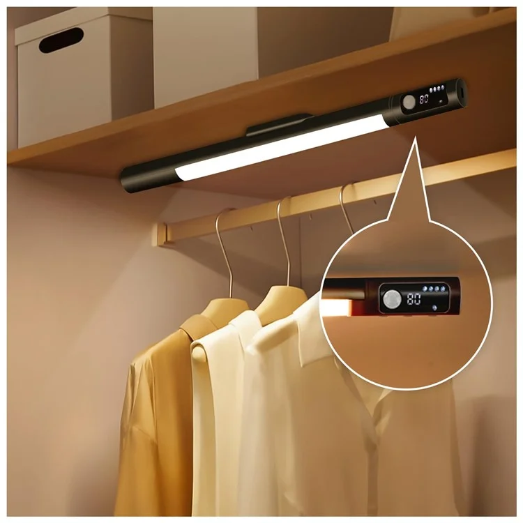 MZ-L2901 Motion Sensor Light Bar for Cabinet Closet Wardrobe Magnetic LED Lamp Strip, Built In 2000mAh Battery - Black
