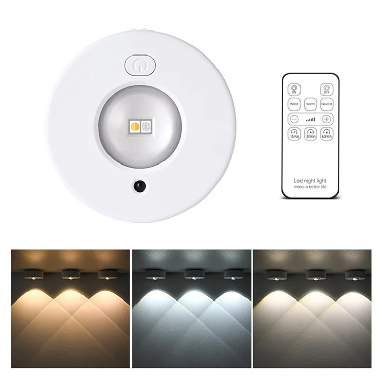 MZ-L3301 1Pc Three Colors Round LED Cabinet Light Magnetic Wardrobe Lamp with Remote Control