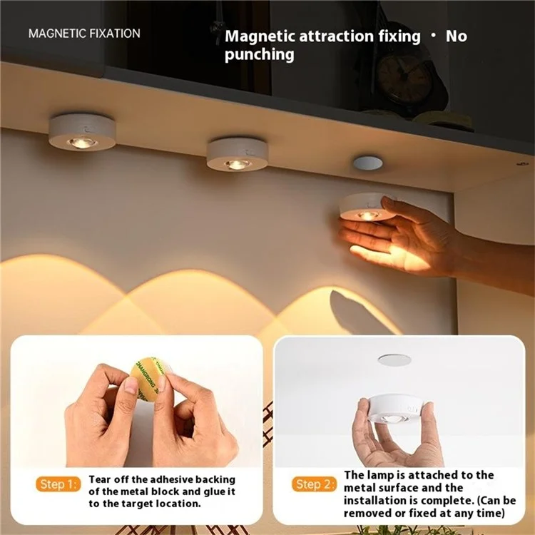 MZ-L3301 1Pc Three Colors Round LED Cabinet Light Magnetic Wardrobe Lamp with Remote Control