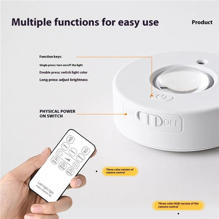 MZ-L3301 1Pc Three Colors Round LED Cabinet Light Magnetic Wardrobe Lamp with Remote Control