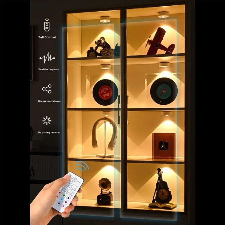 MZ-L3301 1Pc Three Colors Round LED Cabinet Light Magnetic Wardrobe Lamp with Remote Control