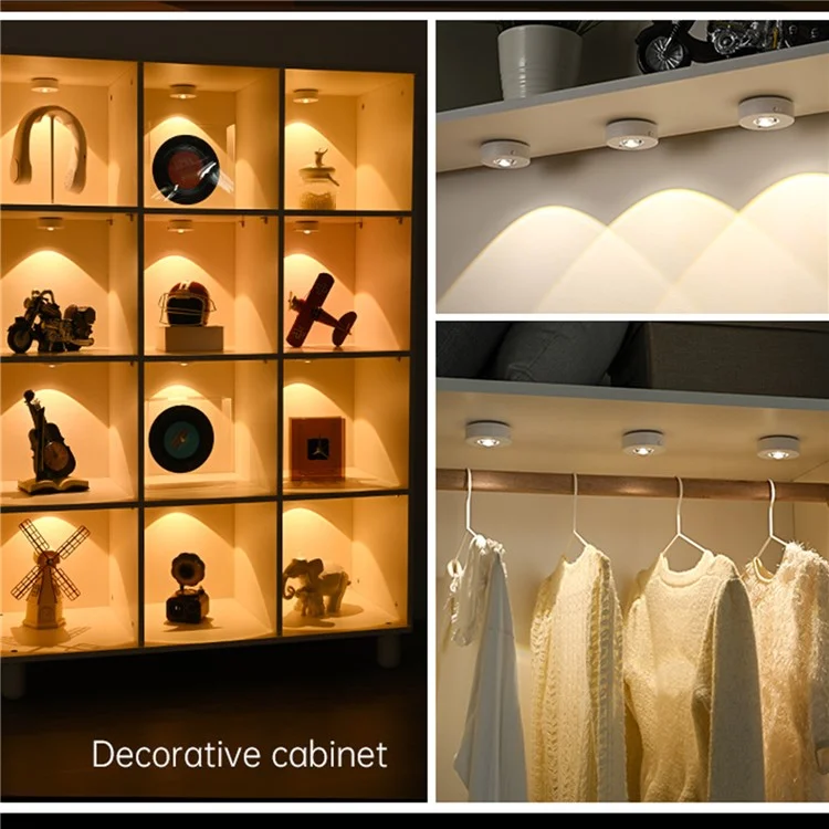 MZ-L3301 1Pc Three Colors Round LED Cabinet Light Magnetic Wardrobe Lamp with Remote Control