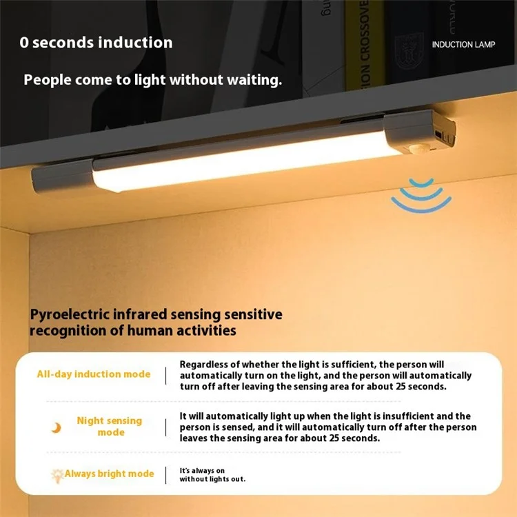 MZ-L3201 20cm LED Light Bar Motion Sensor Wireless Magnetic Rechargeable Cabinet Lamp Strip - White
