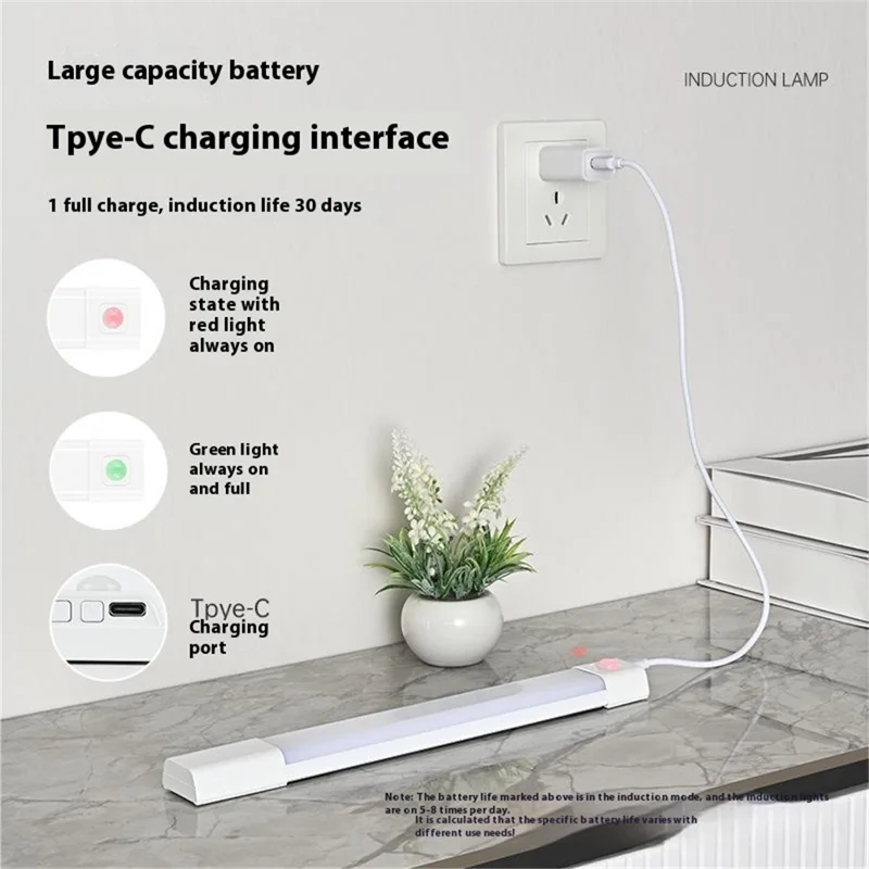 MZ-L3201 30cm LED Light Bar Motion Sensor Wireless Magnetic Rechargeable Cabinet Lamp Strip - White