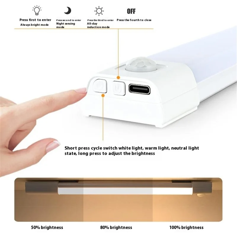MZ-L3201 30cm LED Light Bar Motion Sensor Wireless Magnetic Rechargeable Cabinet Lamp Strip - White