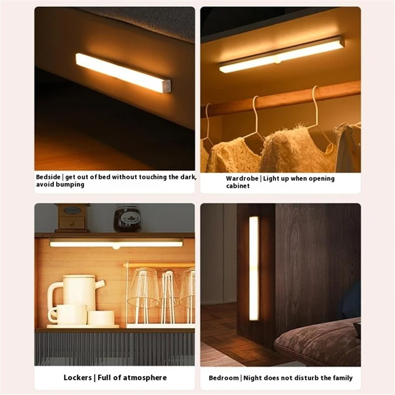 MZ-L906 Barre lumineuse LED intelligente de 10 cm avec capteur de mouvement, rechargeable, magnétique, auto-adhésive, 3 couleurs pour placard