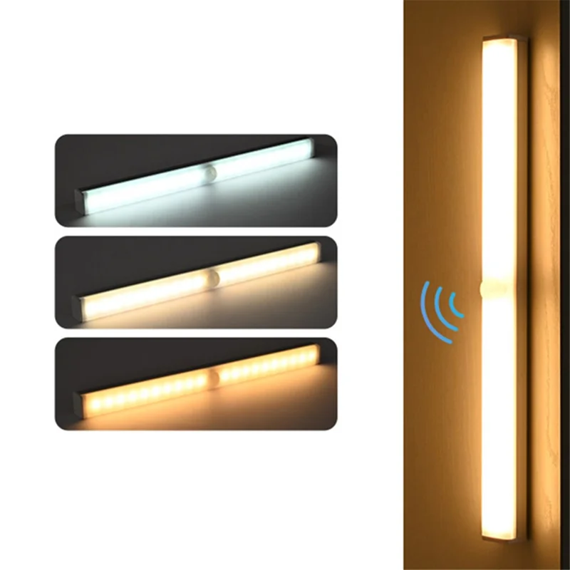 MZ-L906 Barre lumineuse LED intelligente de 10 cm avec capteur de mouvement, rechargeable, magnétique, auto-adhésive, 3 couleurs pour placard