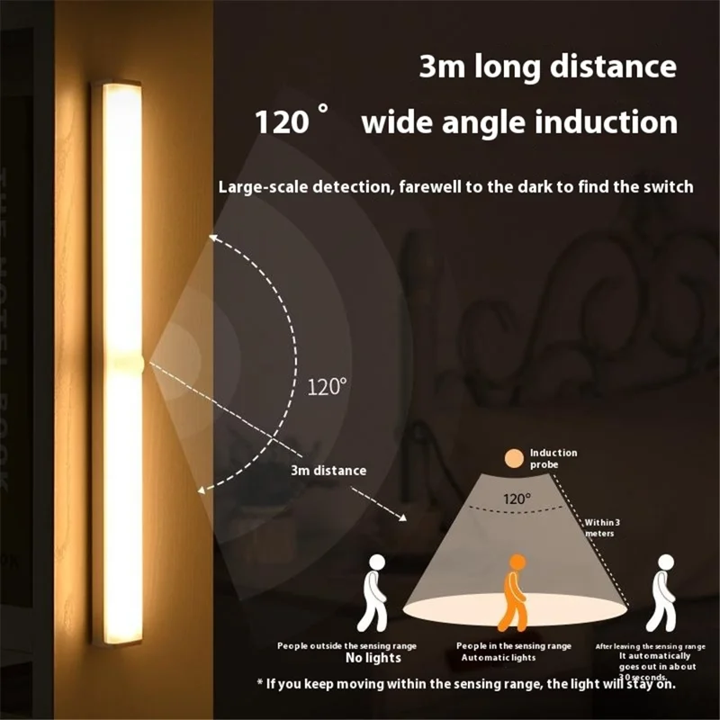 MZ-L906 30cm Smart Motion Sensor Cabinet Light Bar 3-Color Rechargeable LED Self-Adhesive Magnetic Light