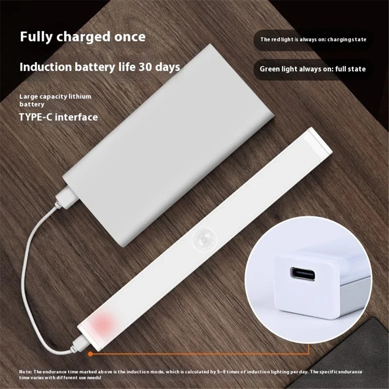 MZ-L906 50cm Smart Motion Sensor Cabinet Light Bar 3-Color Rechargeable LED Self-Adhesive Magnetic Light