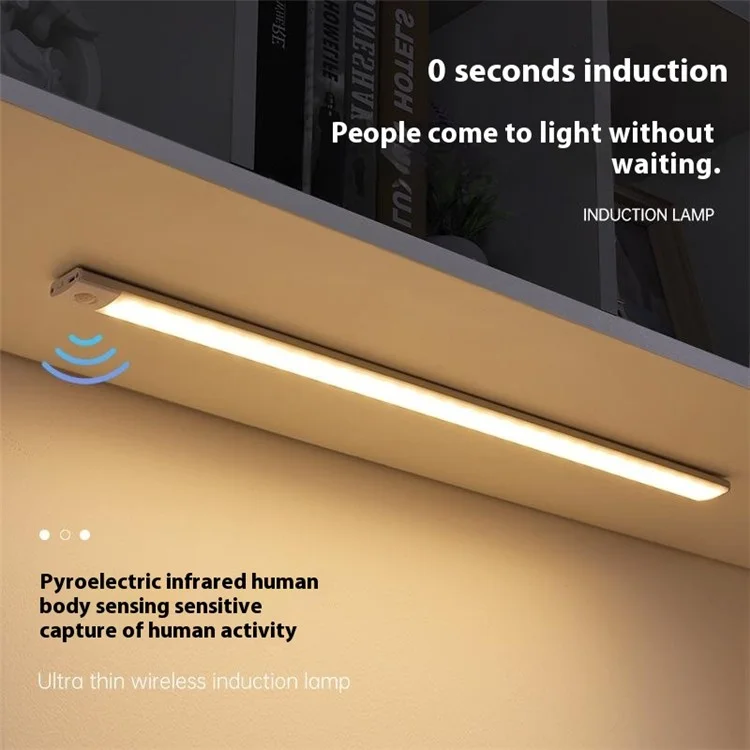 MZ-L1803 30cm Ultra-Thin Smart Motion Sensor Light Bar 3 Color Magnetic Self-Adhesive Rechargeable LED Cabinet Light - Black