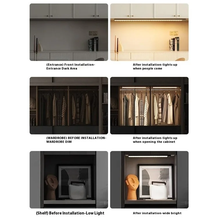MZ-L1803 30cm Ultra-Thin Smart Motion Sensor Light Bar 3 Color Magnetic Self-Adhesive Rechargeable LED Cabinet Light - Black